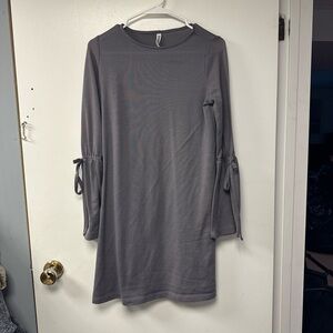 Gray Long Sleeve Dress with Tie Details